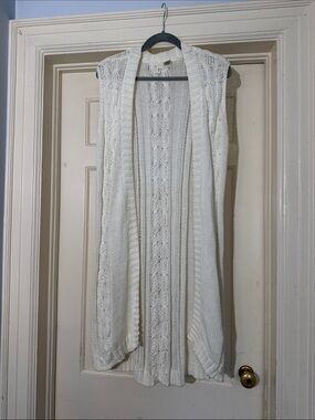 Moth Open-Front Cream Cable Knit Sleeveless Cardigan Sweater